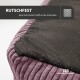 Lila Haustierbett mit strukturierter Oberfläche und schwarzem rutschfestem Unterboden, mit dem Text 'RUTSCHFEST' und Markenlogo.