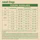 Feeding guidelines for adult dogs by bodyweight and activity, categorized by Toy, Small, Medium, and Large breeds.