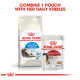 Royal Canin packaging shows "Home Life Indoor Long Hair" kibble and "Instinctive" wet food, with "COMBINE 1 POUCH WITH KIBBLES."