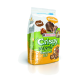 Eine bunte Tüte Versele-Laga Crispy Muesli für Hamster, mit Bildern von kleinen Nagetieren und dem Text 'yUm!' und 'exzellent.'