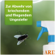 Sprühflasche mit der Aufschrift "Zur Abwehr von kriechendem und fliegendem Ungeziefer" mit einer Fliege im Vordergrund.