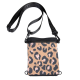 Haustierzubehörtasche im Leopardenmuster mit einem schwarzen Riemen, mit einem Reißverschluss oben und einem stilvollen Design.