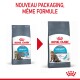 Image de deux sacs de nourriture pour chats Royal Canin étiquetés "Care Urinary," présentant un nouveau design d'emballage. Le texte indique "NOUVEAU PACKAGING, MÊME FORMULE."