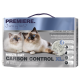 Emballage de litière pour chats agglomérante présentant deux chats duveteux aux yeux bleus, étiqueté "MULTI-CAT CARBON CONTROL XL" et "PREMIERE. J'aime mon chat."