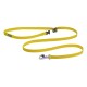 Gelbe Hundeleine mit einem strapazierfähigen Clip und einer Schnalle, mit dem "Ruffwear"-Logo am Griff.