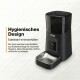 Schwarzer automatischer Futterautomat mit Edelstahlschale, Marke ZEDAR, mit deutschem Text 'Hygienisches Design'.