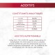 Frans huisdiervoederlabel 'ADDITIFS' met vochtigheid 81,5%, eiwit 12,0%, vetgehalte 2,6% en voedingsadditieven