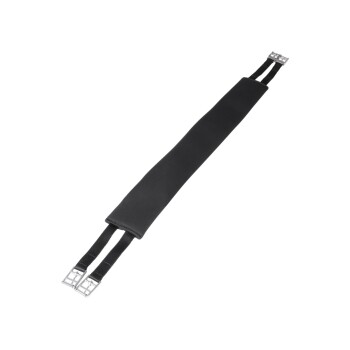 Schwarzer Haustiergeschirrriemen mit silbernen Metallclips an beiden Enden, entworfen für eine sichere Befestigung.