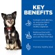 A happy black and tan dog sits left of a blue background listing dog food benefits: "ActivBiome+," "Oats & barley," "Healthy stool."