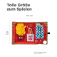 Plüsch-Spielmatte für Haustiere mit einem Hot Dog, Pommes und einem Teller mit Besteck, misst 55 cm mal 36 cm, mit verspielten Grafiken.