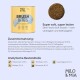 Milo & Mia Daily Bites Dental Care Hundeleckerlis, mit einer gelben Dose mit einem weichen Snack, Zutatenliste und Nährwertanalyse.