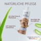 Pawlies Welpen-Shampoo-Flasche mit einem Hundebild, mit Text über Aloe Vera, Panthenol, pH-Neutralität und hautberuhigenden Eigenschaften.