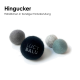 Vier Wollfilzbälle (schwarz, grau, hellgrau, mint); schwarzer Ball mit Stickerei 'LUCY BALU'; Überschrift 'Hingucker'.