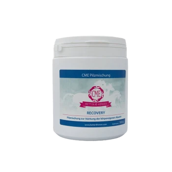 Behälter mit CME Pilzmischung für Pferde, beschriftet mit "RECOVERY", fördert die Immununterstützung, 300g, von Better4Horses.