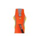 Helle orangefarbene Hundeweste mit reflektierenden grauen und gelben Akzenten, mit einer Leinenbefestigung und einem Ruffwear-Logo.