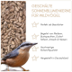 Gehäutete Sonnenblumenkerne für Wildvögel mit Vogelbild und deutschem Text, der Qualität und Beliebtheit hervorhebt.