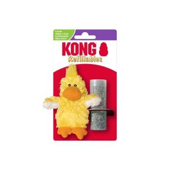 KONG Refillables packaging: yellow plush duck cat toy with refillable catnip tube; visible text "KONG Refillables"