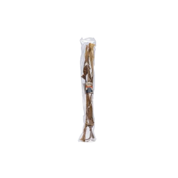 Lange getrocknete Hundekausticks in klarer Plastiktüte mit kleinem Etikett und Logo.