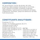 Liste des ingrédients et analyse nutritionnelle de la nourriture pour animaux, détaillant la composition, la teneur en protéines, en matières grasses, en vitamines et en minéraux.
