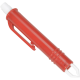 Roter Haustiermarker mit einer weißen Spitze und einem Clip zur einfachen Befestigung, schräger Blick.