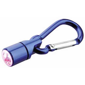 Blaue LED-Taschenlampe mit einem Karabinerclip, ideal für Hundehalsbänder oder Outdoor-Aktivitäten.