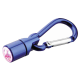 Blaue LED-Taschenlampe mit einem Karabinerclip, ideal für Hundehalsbänder oder Outdoor-Aktivitäten.