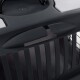 Nahaufnahme eines dunkelgrauen Haustierträgers mit einem oberen Griff, Belüftungsschlitzen und einem sicheren Verschlussmechanismus.