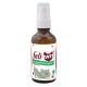 Braune Glas-Sprühflasche mit der Aufschrift 'feliTATZ KatzenMinze Spray', die eine verspielte graue Katzen-Grafik und Herzen zeigt.