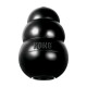 Zwart KONG Classic rubber hondenspeeltje, drie-delige sneeuwpopvorm met in reliëf aangebracht KONG-logo en holle opening aan de onderkant