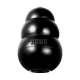 Schwarzes KONG Classic Gummihundespielzeug, dreistufige Schneemannform mit eingeprägtem KONG-Logo und offenem, hohlem Boden