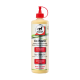 Flasche von leovet bio-Skin Oil zur Hautpflege von Pferden, mit einem roten Pumpenkopf und Text in Deutsch und Englisch über die Vorteile.