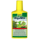 Fles Tetra AlguMin algenbehandeling, geel met groene label, met tekst in meerdere talen over effectieve algenbestrijding.