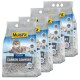 Four bags of MultiFit Carbon Comfort cat litter, featuring a gray cat on the front, labeled with "12L" and "Klumpend" for clumping.