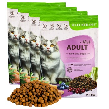 Lecker.Pet® Mia's Adult Herzhaftes Geflügel Katzenfutter Trockenfutter Vollnahrung 10 kg