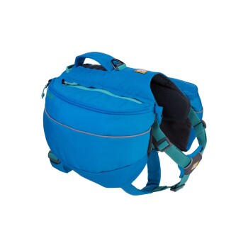 Blauer Haustier-Rucksack mit mehreren Fächern, verstellbaren Riemen und einem oberen Griff für einfaches Tragen.