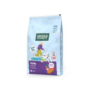 Beutel Green Petfood Insect Dog Line Vitality Hundefutter für erwachsene Hunde mit Insekten und Ente, Immun Plus, deutsche Qualität.