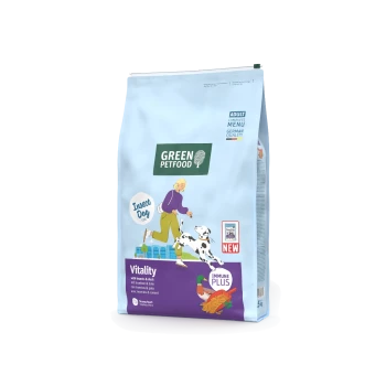 Beutel Green Petfood Insect Dog Line Vitality Hundefutter für erwachsene Hunde mit Insekten und Ente, Immun Plus, deutsche Qualität.