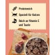 DIBO Rindfleisch Katzenfutter, mit 24 Packungen zu je 500g, mit einem rosa und cremefarbenen Design und einem Bild einer Katze.