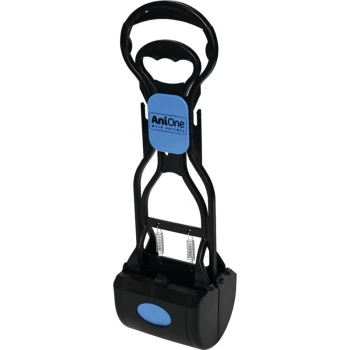 Black and blue pet waste scoop with a handle, featuring the logo "AniOne wild variety" on the grip.