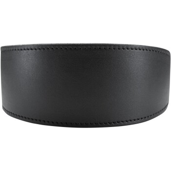 Schwarzes Leder-Hundehalsband mit glatter Oberfläche und detaillierter Naht, das ein einfaches und elegantes Design zeigt.