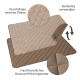 Nahaufnahme eines beigen Haustierbettes mit einer gesteppten Textur, mit dem Logo "Doctor Bark" und dem Text "MADE IN GERMANY."