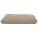 A plush, rectangular pet bed in a soft beige color with a ribbed texture, designed for comfort and relaxation.