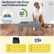 Erhöhte Futter- und Wasserstation für Hunde mit schwarzen und Edelstahl-Schalen, die gesunde Gewohnheiten fördert. Mit auslaufsicherem Design, keine Höhenverstellung.