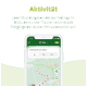Smartphone, das eine Haustier-Aktivitätstracker-App mit einer Karte anzeigt, Optionen für Aktivitätsdauer (6h, 12h, 24h) und den Namen "Mila."