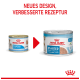 Zwei Dosen Royal Canin Hundefutter, beschriftet mit "Starter Mother & Babydog," eine mit altem Design und eine mit neuem Rezept.
