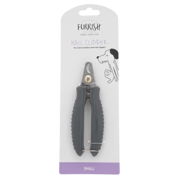 Furrish small pet nail clippers packaged — grey stainless clippers on card reading "NAIL CLIPPER" and "SMALL" with dog illustration