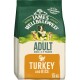James Wellbeloved Adult Dog Food, Turkey and Rice flavor, 15 kg bag, featuring playful dogs on the front.