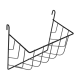 Schwarzer Metall-Wandkorb zur Aufbewahrung von Haustierfutter mit dreieckigem Design und zwei Haken zum einfachen Aufhängen.