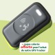 Image d'un traceur GPS pour animaux de compagnie avec un logo de chien, présentant un texte promotionnel : "+ coque colorée offerte pour l'achat de notre GPS Tracker."