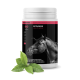 Behälter des PETHORSE HEALTH 4602 Ergänzungsmittels für Pferde, mit dem Profil eines schwarzen Pferdes, mit grünen Blättern an der Basis.